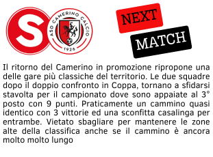 NEXT MATCH SETTEMPEDA CAMERINO NEXT MATCH SETTEMPEDA CAMERINO