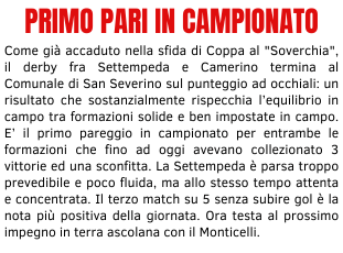 PRIMO PARI IN CAMPIONATO PRIMO PARI IN CAMPIONATO