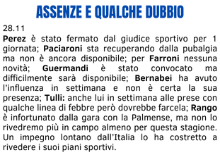 ASSENZE E QUALCHE DUBBIO